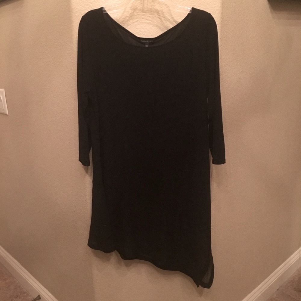 NWT~EILEEN FISHER Women Black 100% Silk Asymmetrical Dress Size Medium